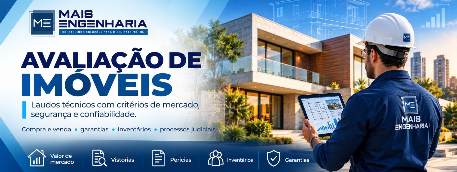 Avaliação de imóveis. Laudos técnicos com critérios de mercado, segurança e confiabilidade: valor de mercado, vistorias, perícias, inventários e garantias.